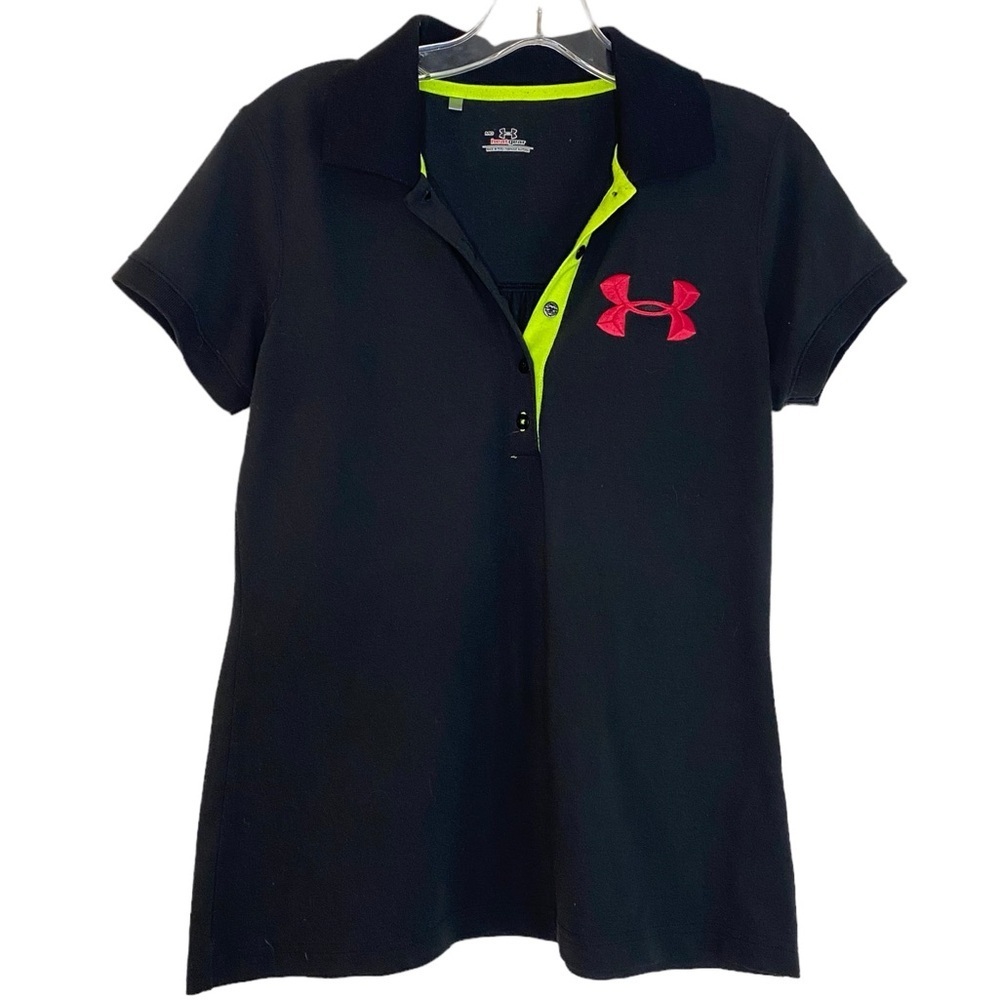 Under Armour Black Polo Shirt with Pink Logo